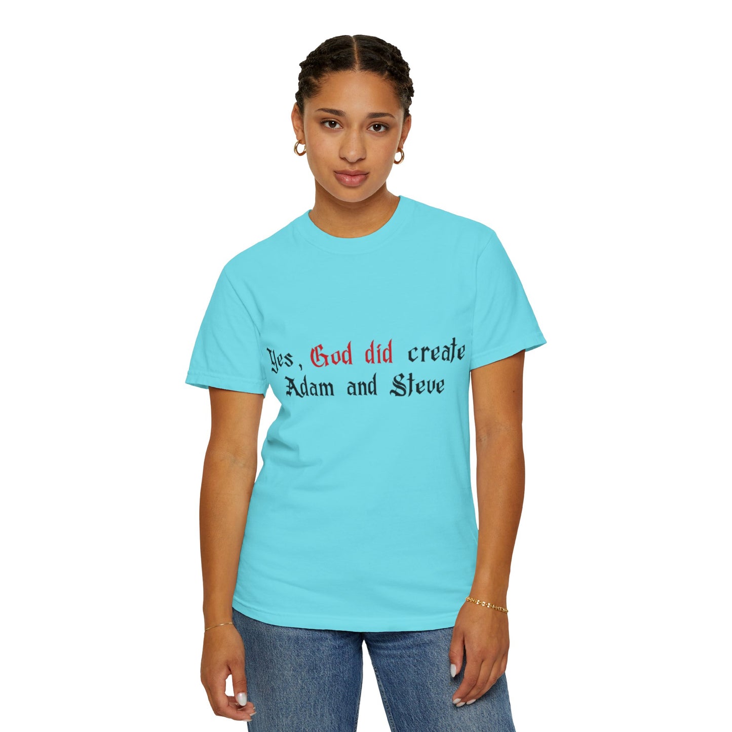 Yes, God Did Create Adam and Steve T-Shirt – Funny LGBTQ Christian Pride Tee for Queer Believers, Allies & Bold Faith Statements – Gay Affirming Apparel with a Twist