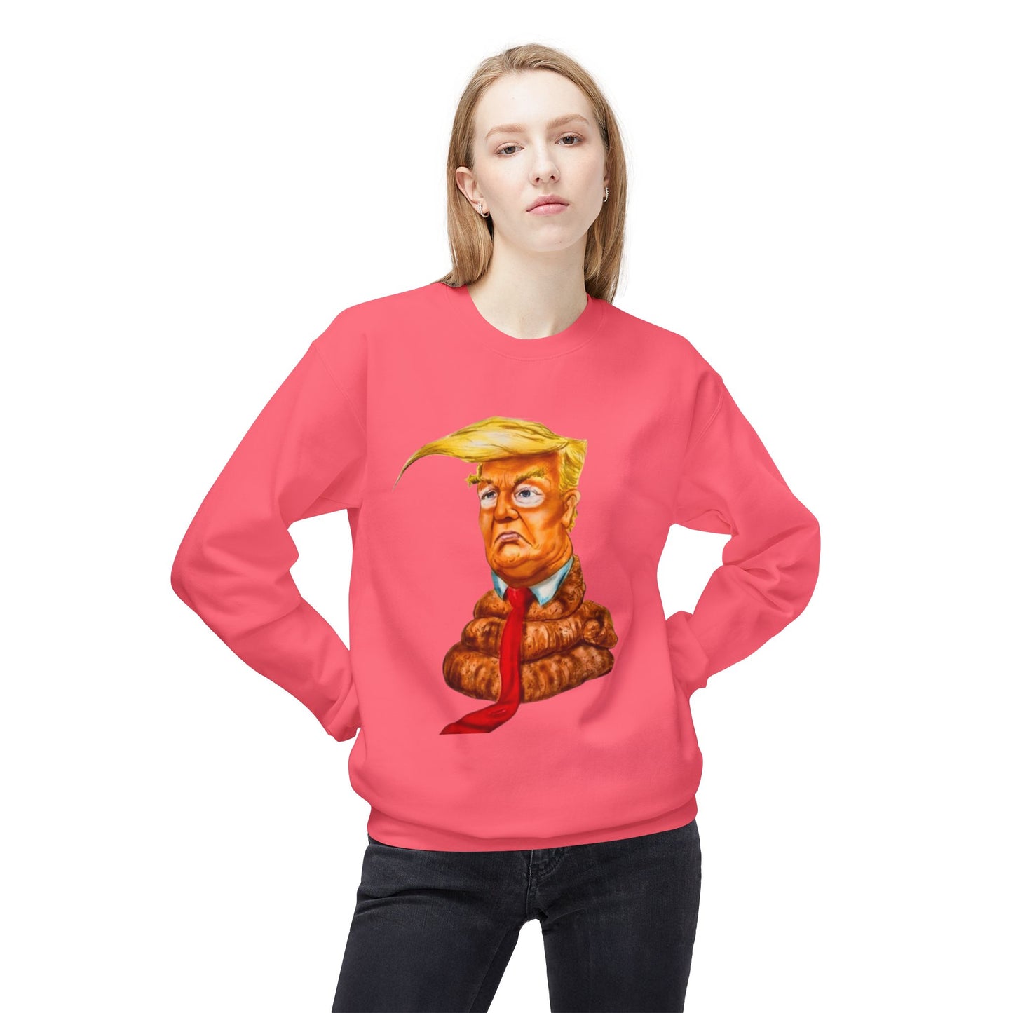 Funny Political Sweatshirt with Cartoon Design, Unisex Fleece Crewneck, Comfy Everyday Wear, Gift for Elections, Humor Apparel