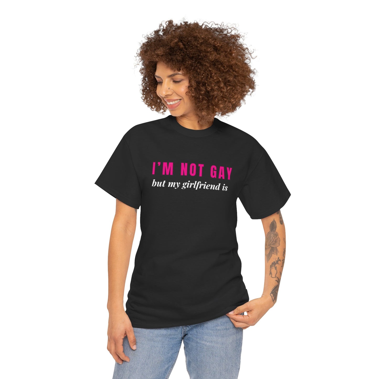 I’m Not Gay But My Girlfriend Is T-Shirt – Funny Queer Pride Shirt for Allies & Lesbians