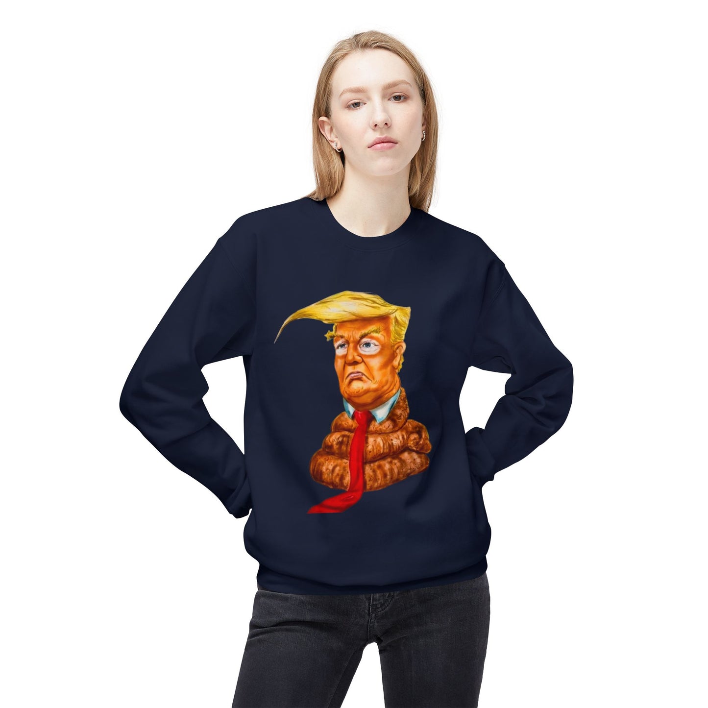 Funny Political Sweatshirt with Cartoon Design, Unisex Fleece Crewneck, Comfy Everyday Wear, Gift for Elections, Humor Apparel