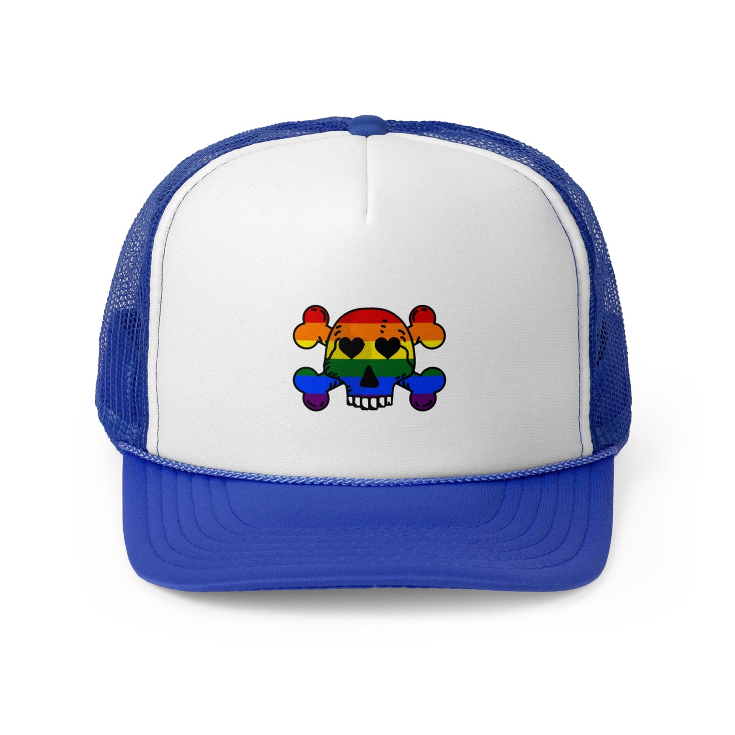 Rainbow Skull Trucker Cap, Pride Hat, LGBTQ+ Accessory, Summer Fashion, Festival Headwear