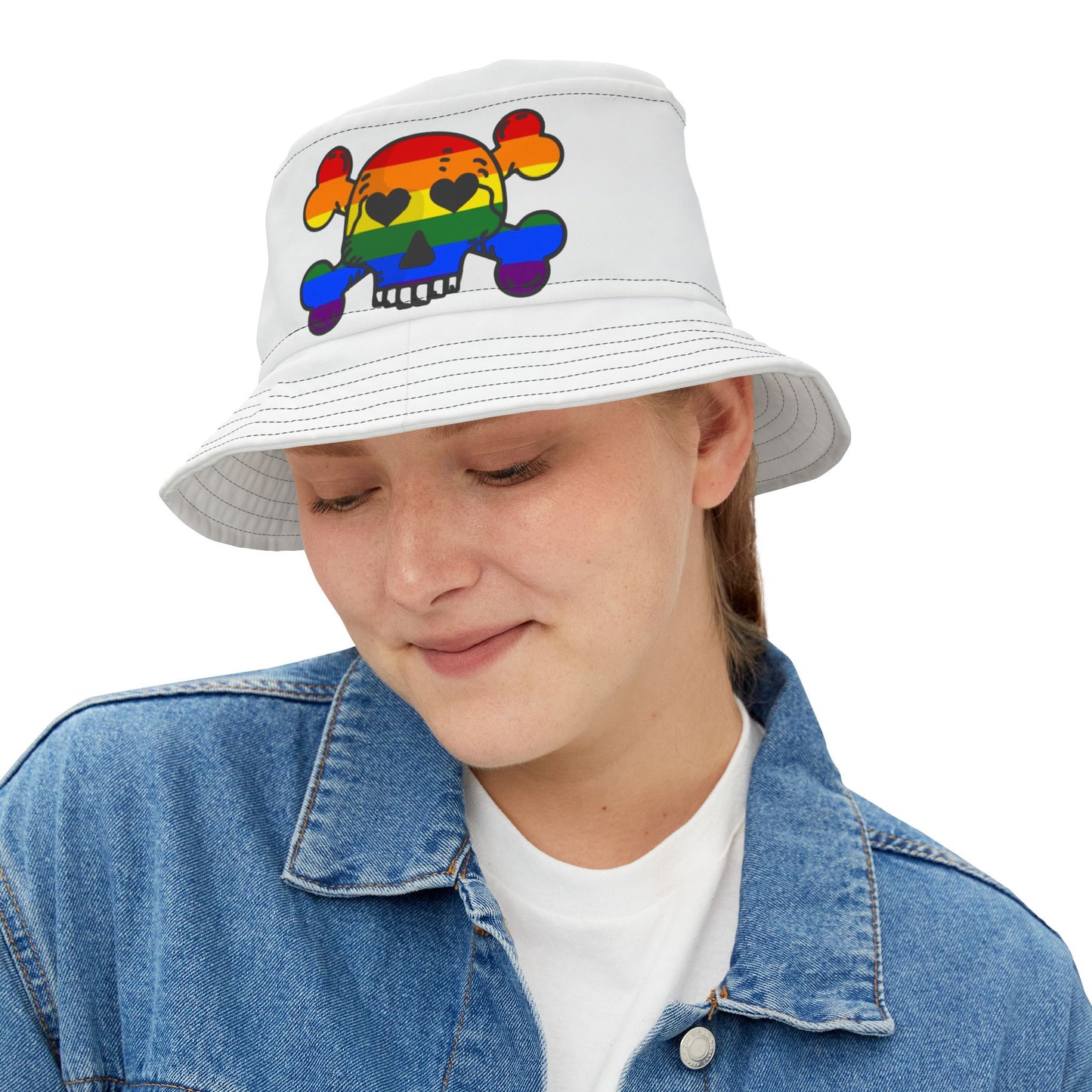 Rainbow Skull Bucket Hat - Unique AOP Design for Festivals, Summer, Pride Events, Beach Days, Casual Wear