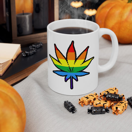 Rainbow Leaf Ceramic Mug - Pride, Tea Lover's Gift, Cozy Vibes, Colorful Kitchen Decor, Unique Present for Friends