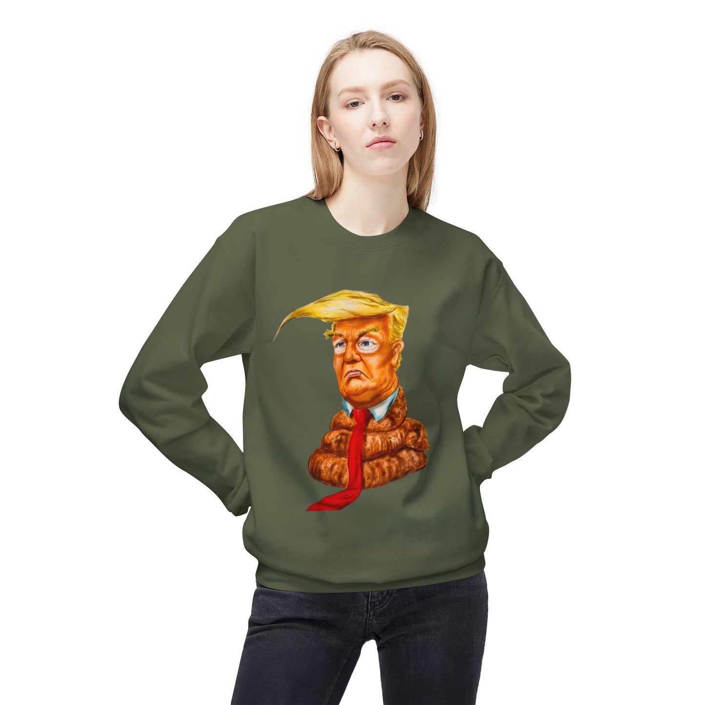 Funny Political Sweatshirt with Cartoon Design, Unisex Fleece Crewneck, Comfy Everyday Wear, Gift for Elections, Humor Apparel