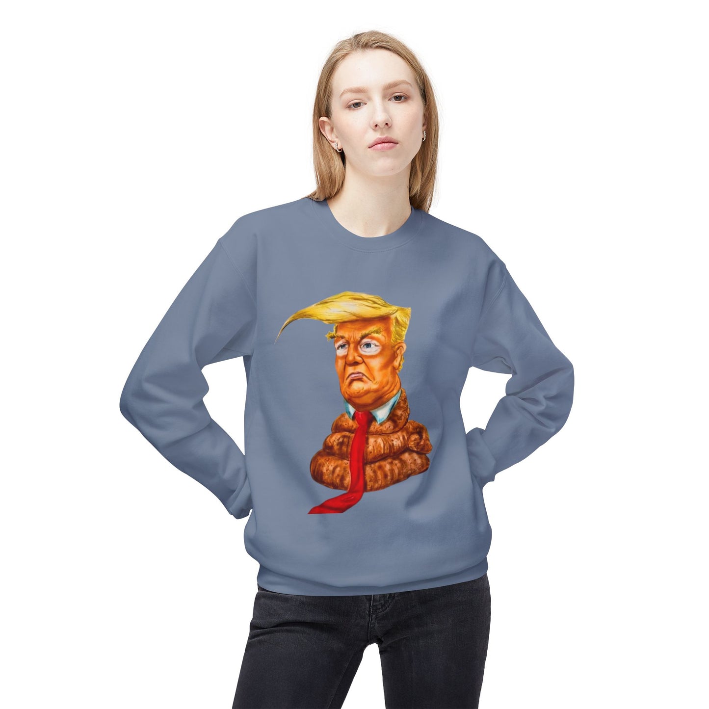 Funny Political Sweatshirt with Cartoon Design, Unisex Fleece Crewneck, Comfy Everyday Wear, Gift for Elections, Humor Apparel