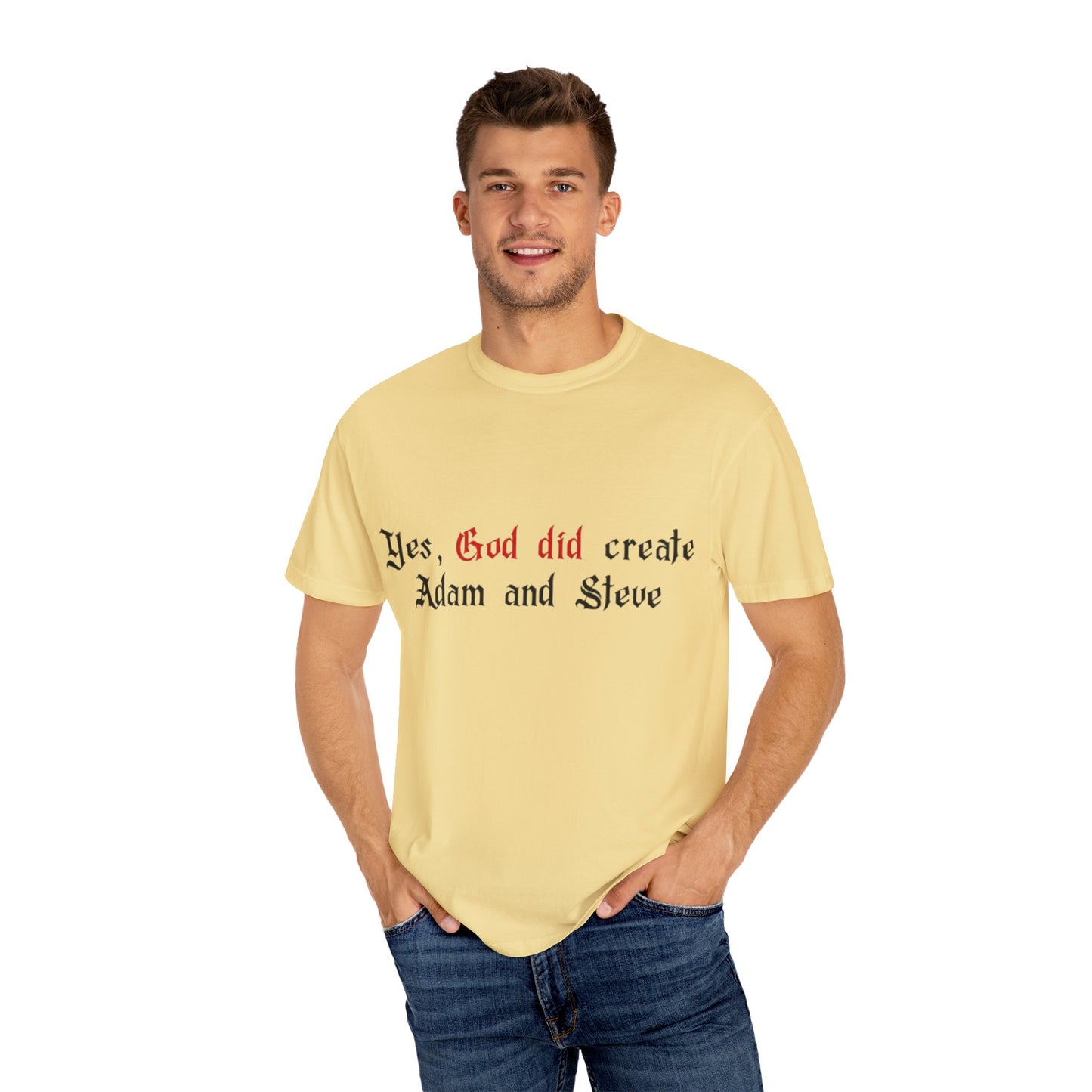 Yes, God Did Create Adam and Steve T-Shirt – Funny LGBTQ Christian Pride Tee for Queer Believers, Allies & Bold Faith Statements – Gay Affirming Apparel with a Twist