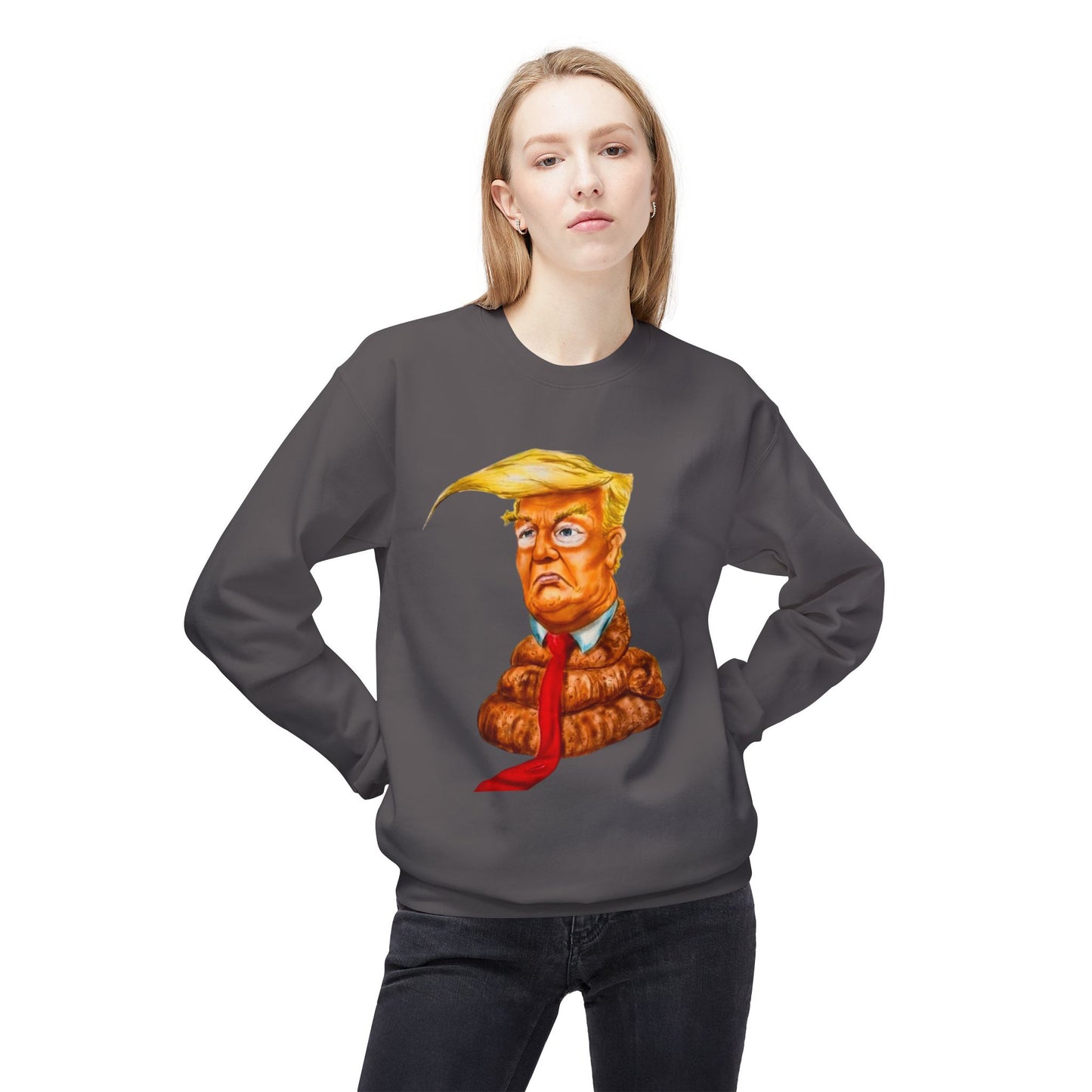Funny Political Sweatshirt with Cartoon Design, Unisex Fleece Crewneck, Comfy Everyday Wear, Gift for Elections, Humor Apparel