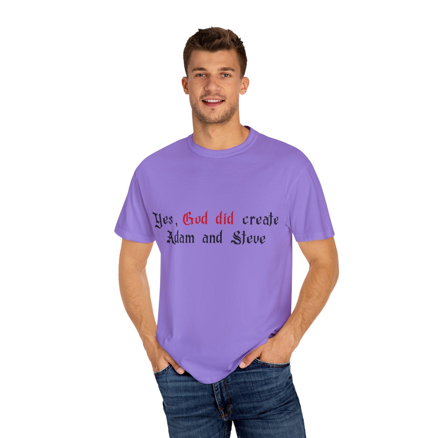 Yes, God Did Create Adam and Steve T-Shirt – Funny LGBTQ Christian Pride Tee for Queer Believers, Allies & Bold Faith Statements – Gay Affirming Apparel with a Twist