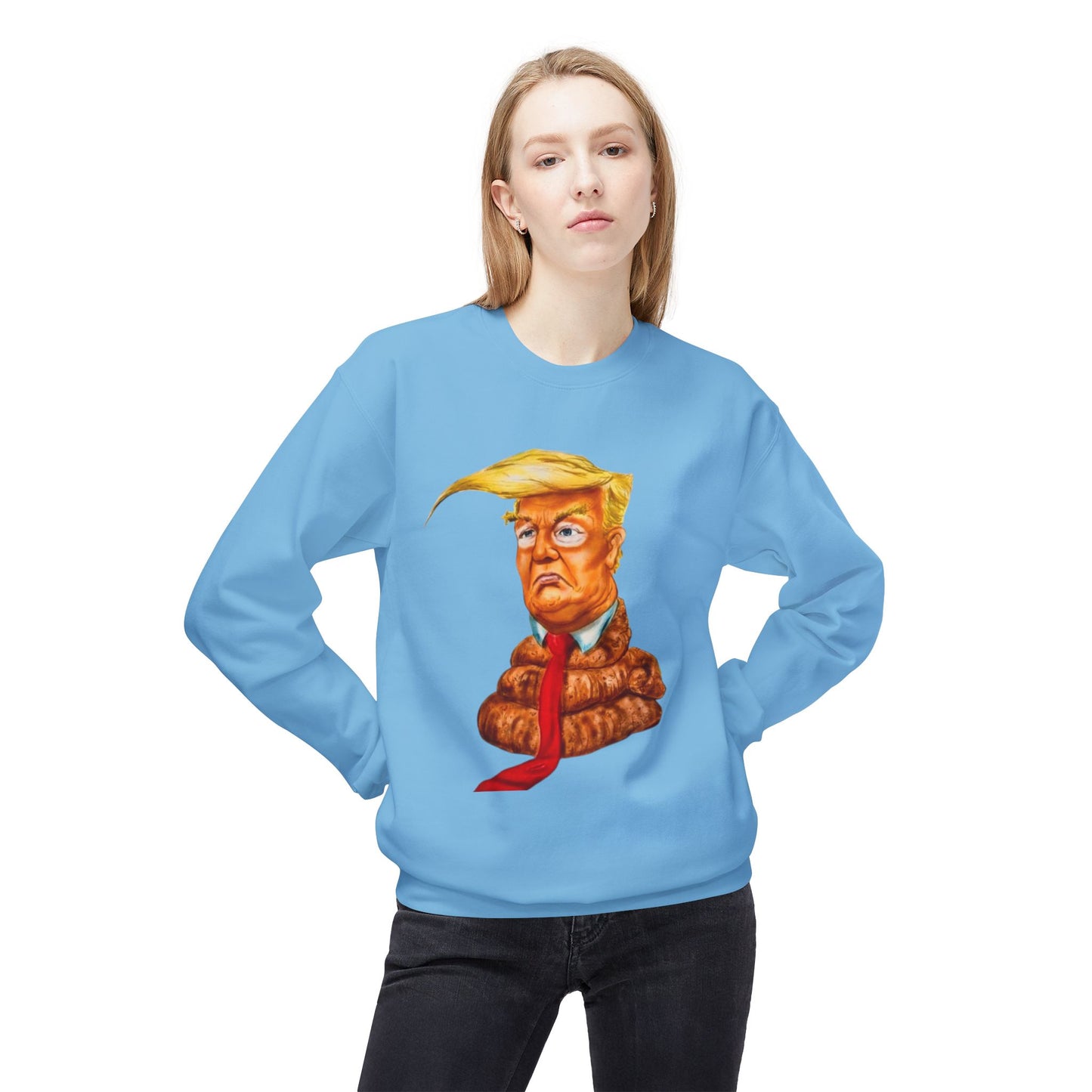 Funny Political Sweatshirt with Cartoon Design, Unisex Fleece Crewneck, Comfy Everyday Wear, Gift for Elections, Humor Apparel