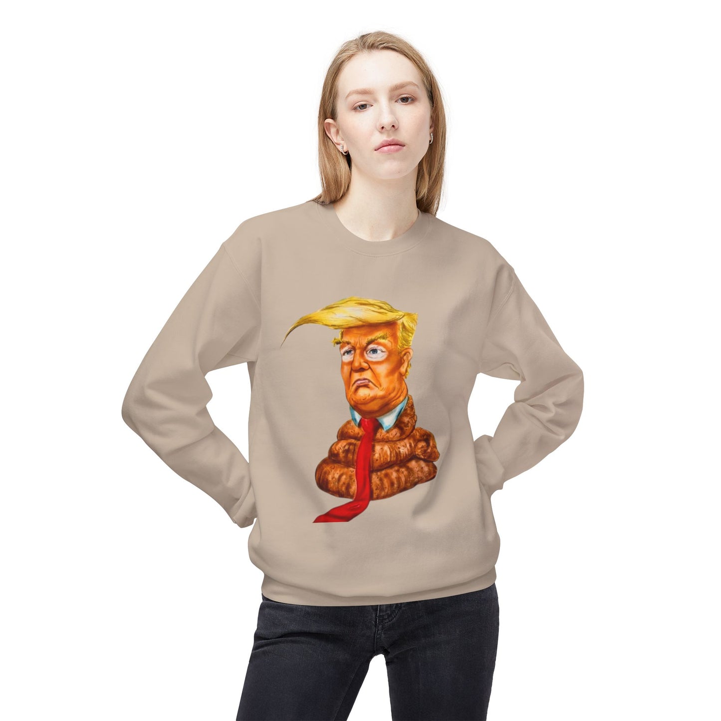 Funny Political Sweatshirt with Cartoon Design, Unisex Fleece Crewneck, Comfy Everyday Wear, Gift for Elections, Humor Apparel