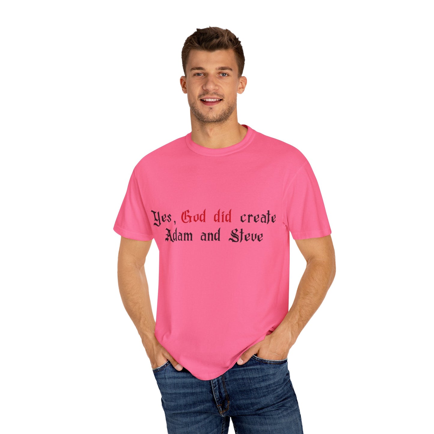 Yes, God Did Create Adam and Steve T-Shirt – Funny LGBTQ Christian Pride Tee for Queer Believers, Allies & Bold Faith Statements – Gay Affirming Apparel with a Twist