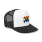 Rainbow Skull Trucker Cap, Pride Hat, LGBTQ+ Accessory, Summer Fashion, Festival Headwear