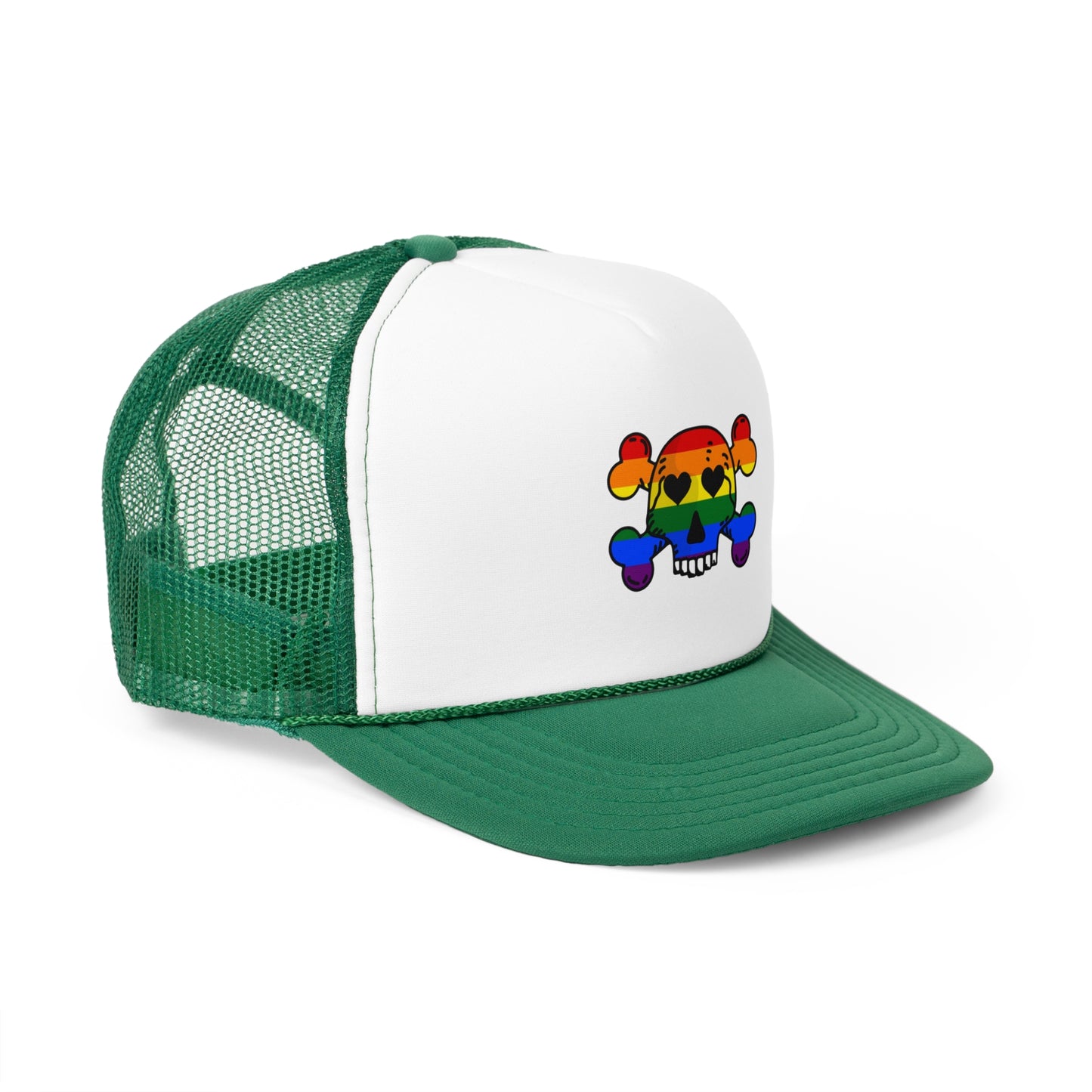 Rainbow Skull Trucker Cap, Pride Hat, LGBTQ+ Accessory, Summer Fashion, Festival Headwear