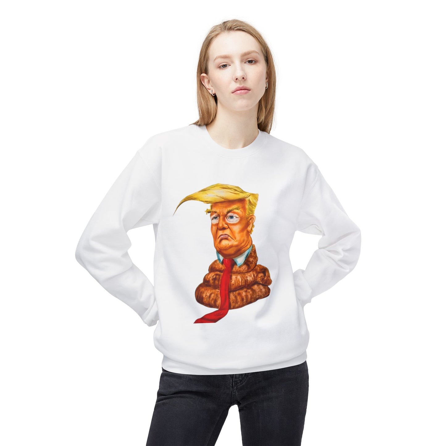 Funny Political Sweatshirt with Cartoon Design, Unisex Fleece Crewneck, Comfy Everyday Wear, Gift for Elections, Humor Apparel